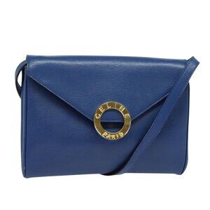Authentic CELINE Shoulder Bag Leather Blue Gold